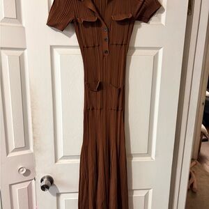 Ribbed Knit Collared Maxi Dress | Chocolate Brown | Boutique
